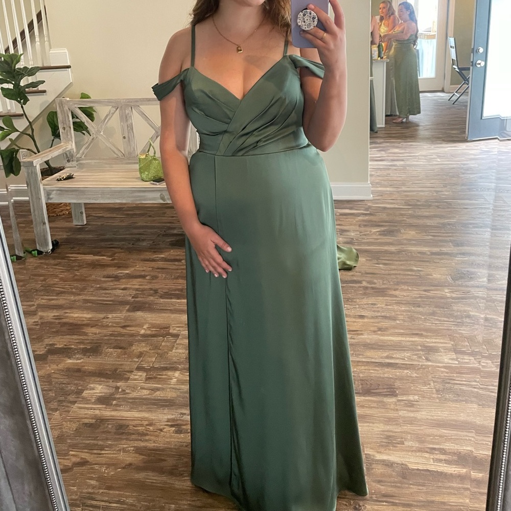 Eucalyptus color Bridesmaid dress Azazie Green Off-Shoulder Wedding Dress